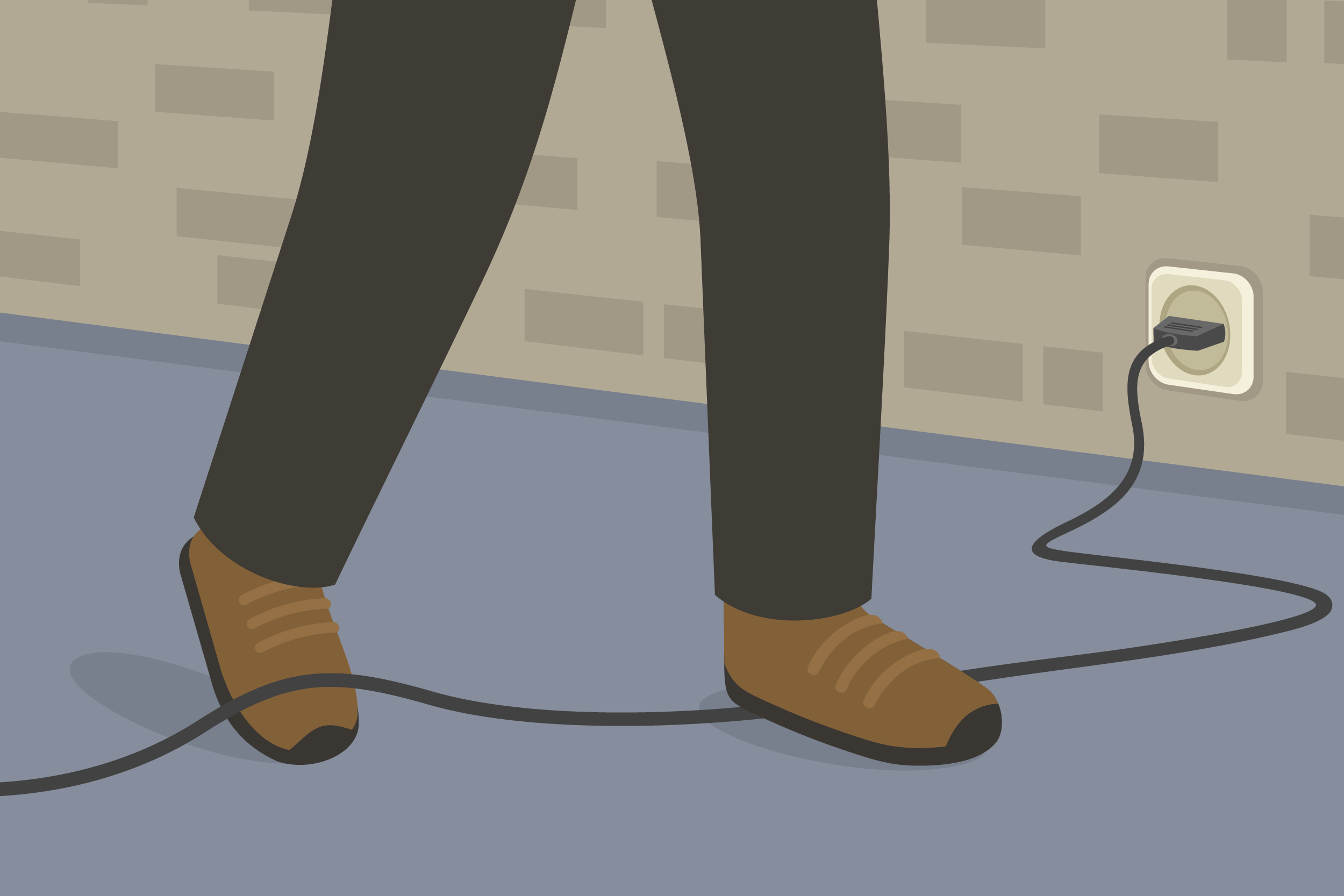 Graphic of a frontline worker tripping over an electrical cable in the workplace