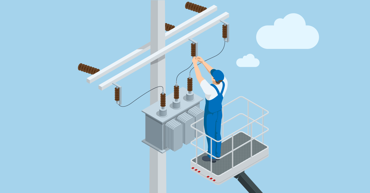 Graphic of an electrician fixing a power grid
