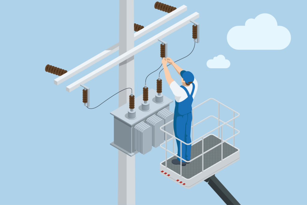 Graphic of a frontline worker fixing a power line