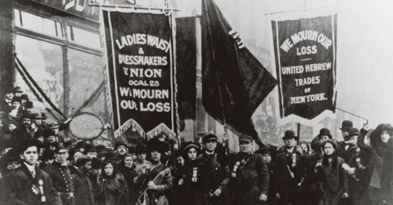 Historical photo of the triangle shirtwaist factory protest