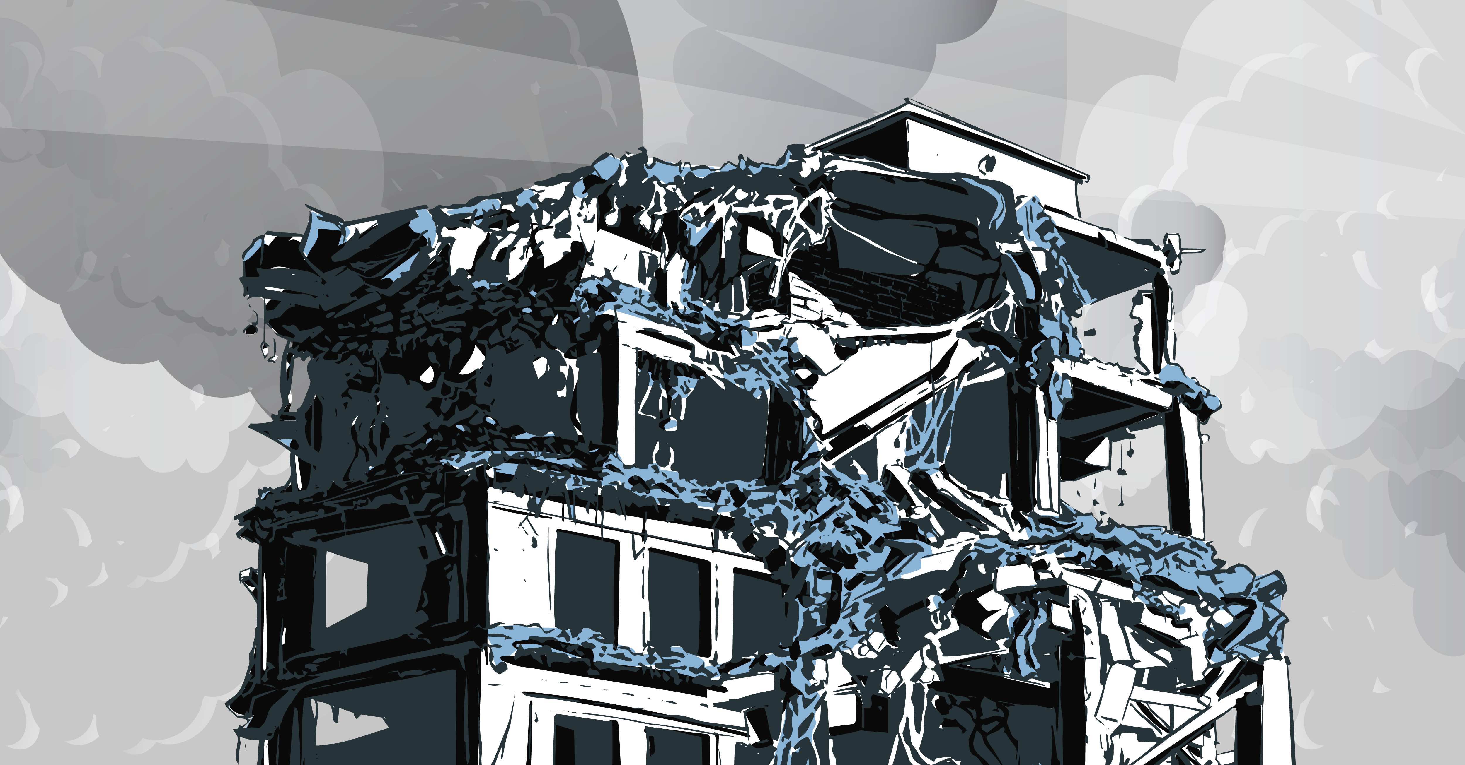 Graphic of a building damaged by the explosion