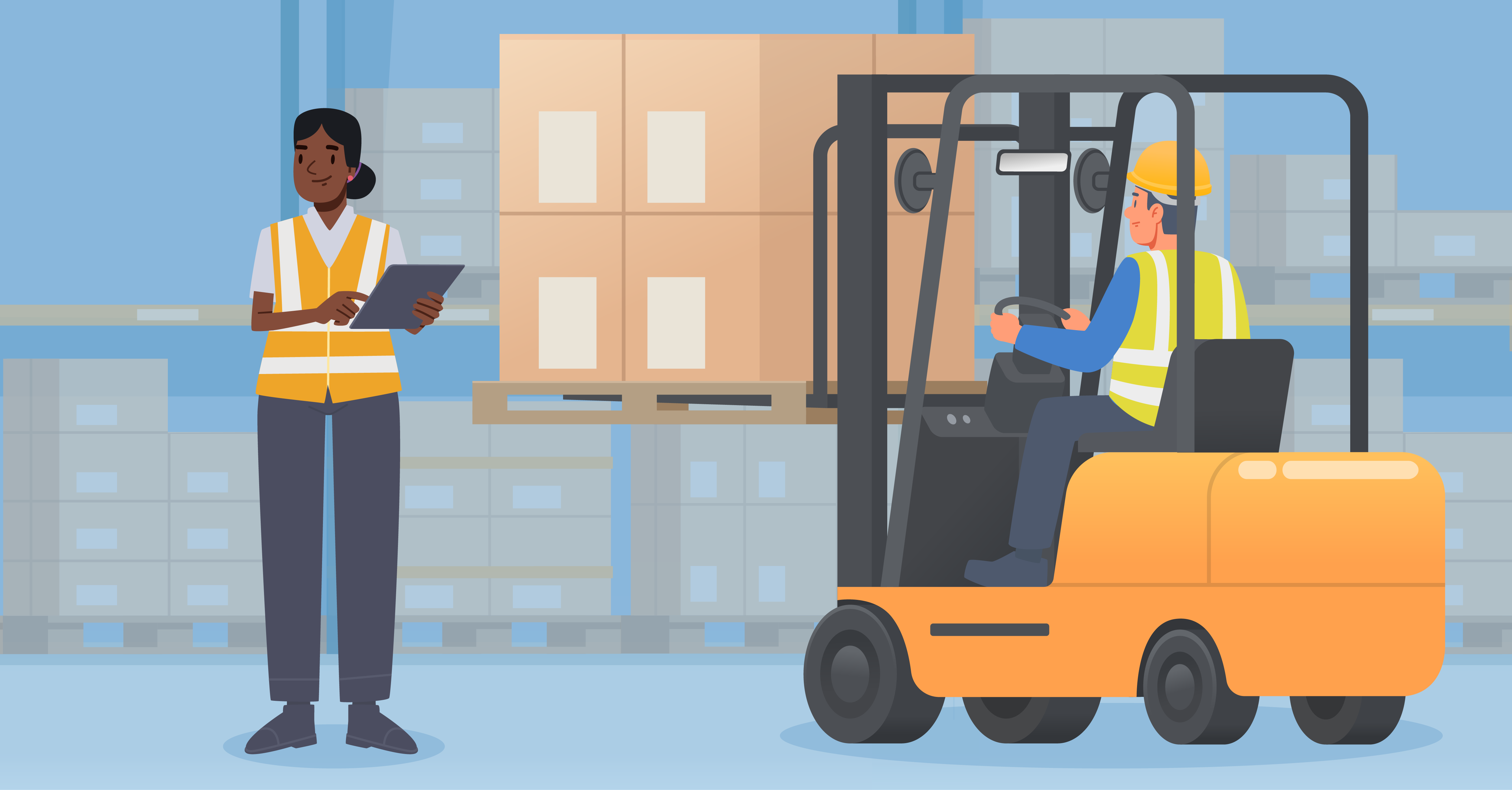 Graphic of a worker experiencing a near miss with a forklift