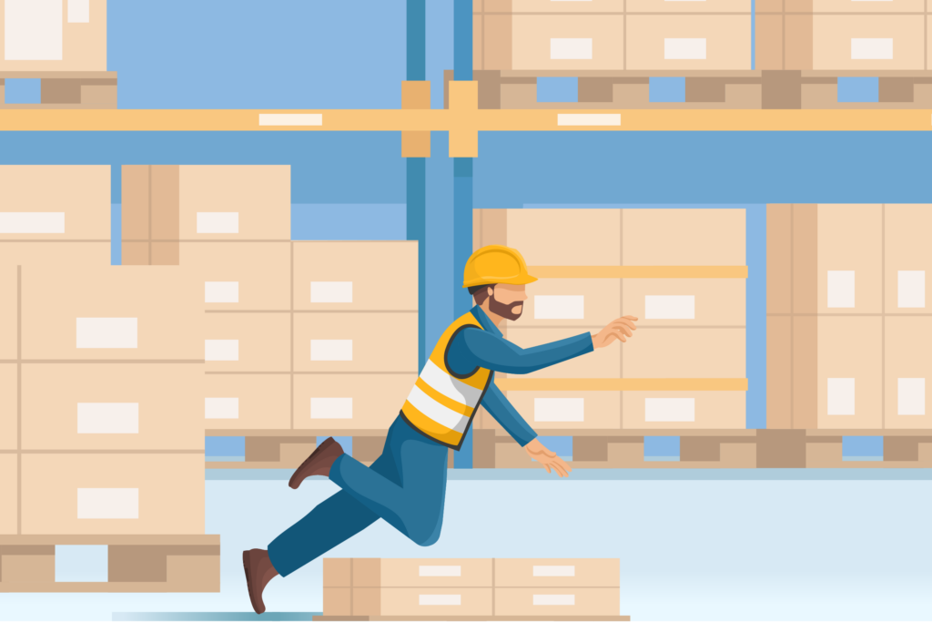 Graphic of a frontline worker slipping in a warehouse