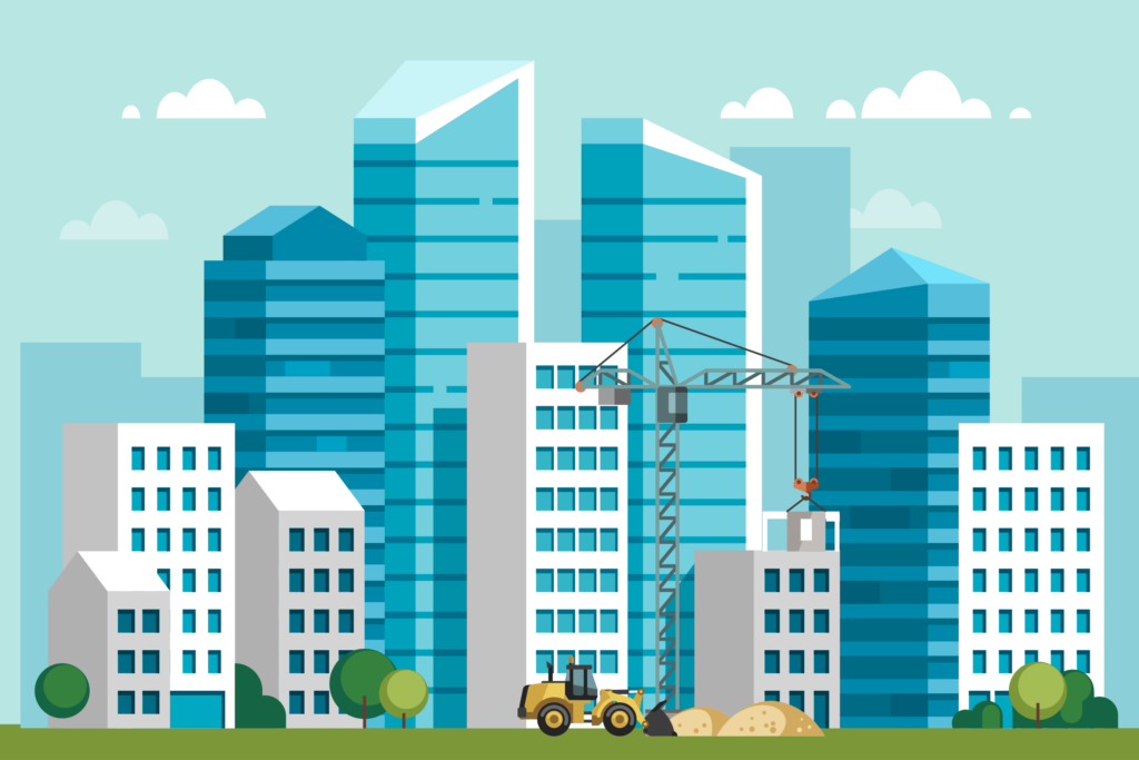 Graphic of a construction site set against a city skyline