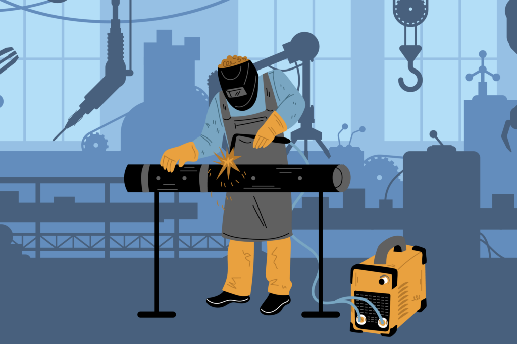 Graphic of a frontline worker at a manufacturing plant