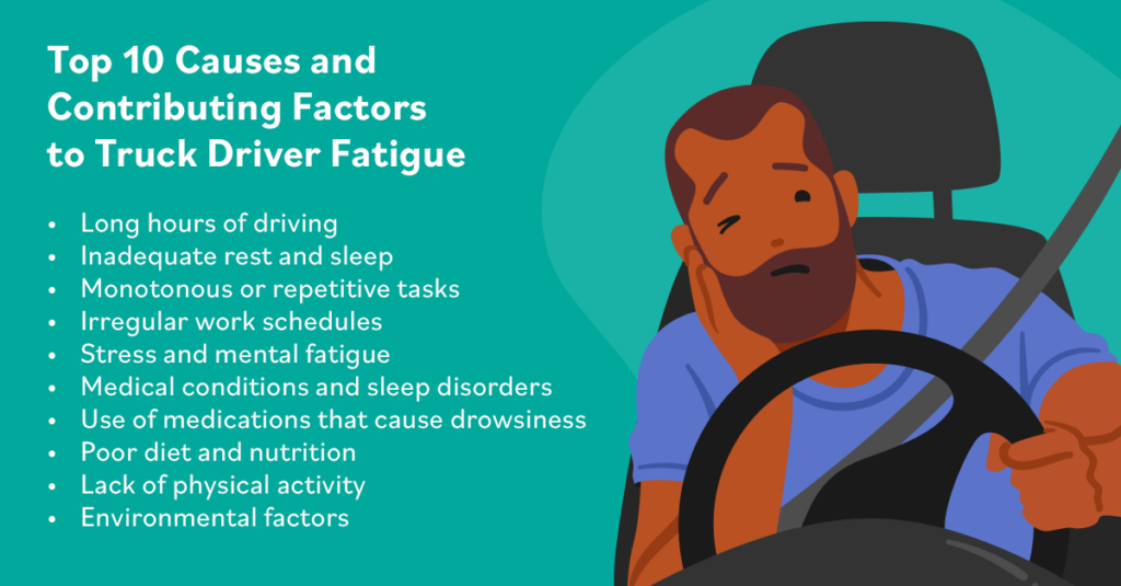 A list of the top causes and contributing factors to truck driver fatigue