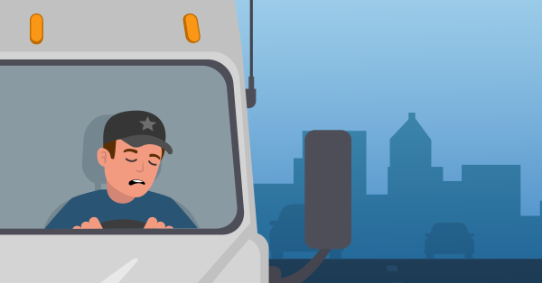 Graphic of a truck driver falling asleep while on the road