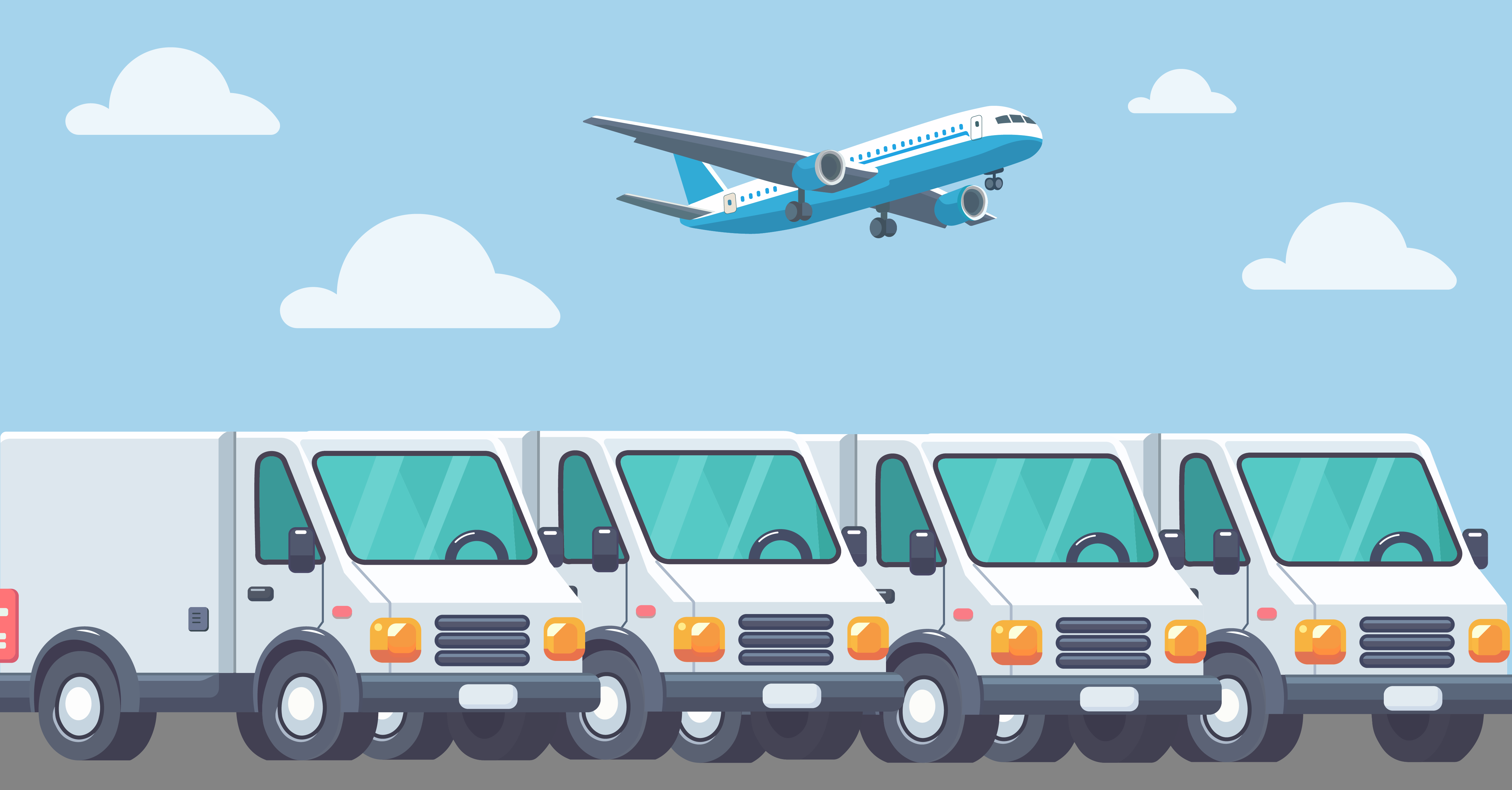 A fleet of trucks and an airplane