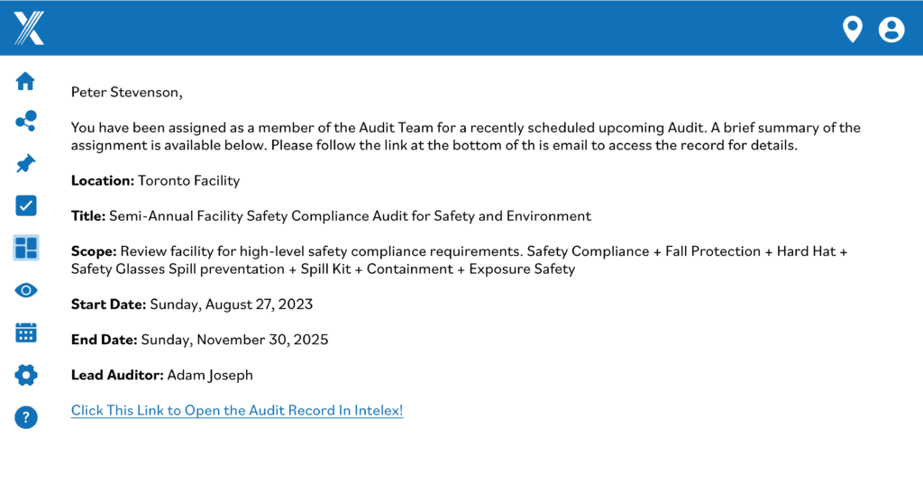 Intelex software of audit management notification