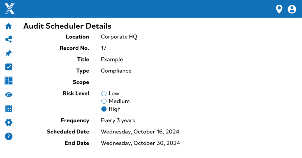 Intelex software dashboard of audit scheduler