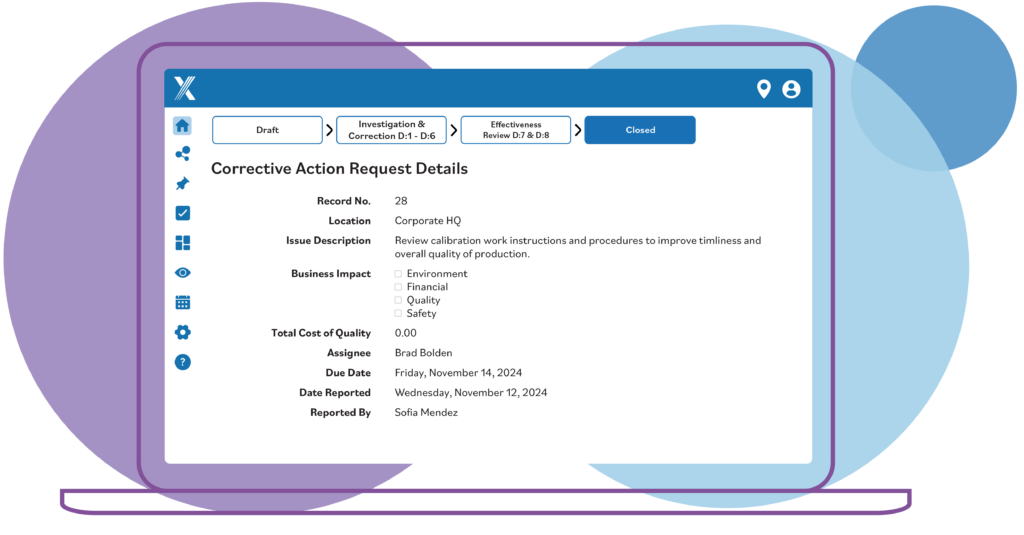 An example of a corrective action report notification using Intelex software