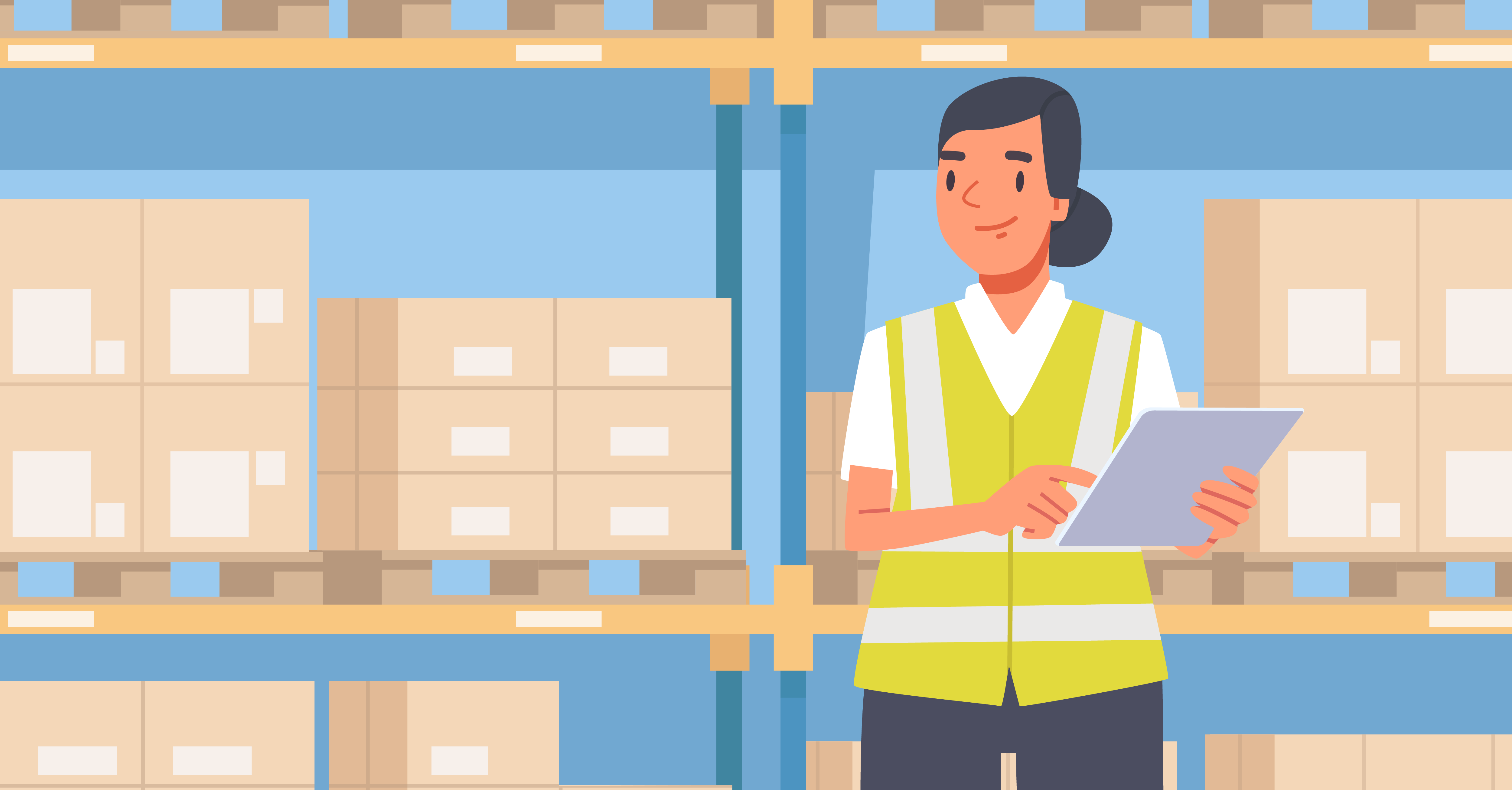 Woman wearing safety vest in warehouse