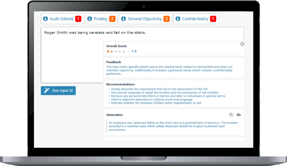 Input AI improves incident descriptions